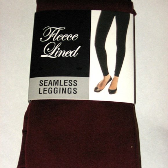 Fleece Lined Seamless Leggings S-2X Burgundy - Picture 1 of 2